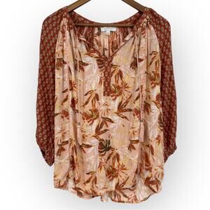 NEW DIRECTIONS Bohemian Floral Tassel Tunic Blouse Mauve Size Small Flowy Shirt
